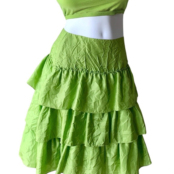 _ Isda & Co 100% silk lime green vintage tiered midi skirt - size 6 - Picture 5 of 9
